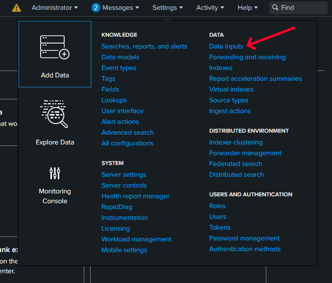 Settings panel with data inputs highlighted